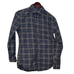 Sophisticated Comfort: H&M Men’s XS Dark Blue Button-Down, White and Gold Plaid